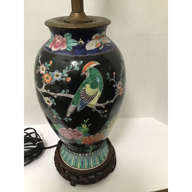 Mid-Century Modern Antique Asian HandPaint Bird Lamp Double Socket For Sale - Image 3 of 10