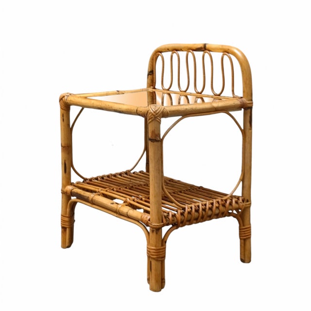Rattan and Bamboo Bedside Table with a Brass Shelf, Italy, 1960s For Sale - Image 6 of 7