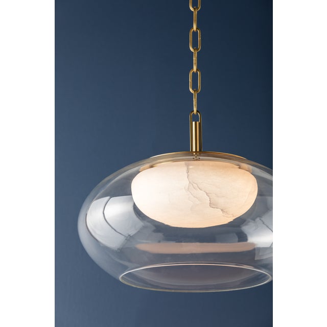 Brass Hudson Valley Lighting Moore 17 in. 1 Light Pendant in Aged Brass Finish For Sale - Image 8 of 11