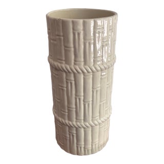 1980s Coastal Regency Ceramic Glazed Faux Bamboo Umbrella Stand For Sale