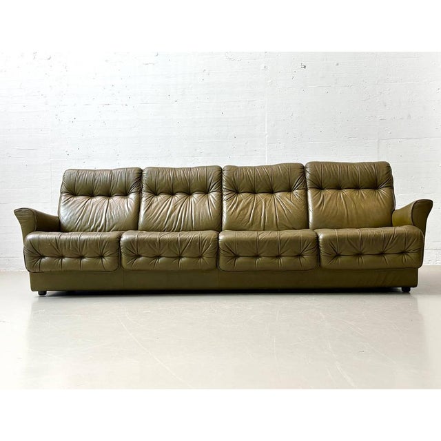 Olive Green Leather Sofa, 1970s For Sale - Image 16 of 16