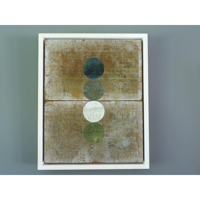 GEOMETRIC COLLAGE IN SANDSTONE Size: 12.4 x 10 inches (including frame) Mixed media on wooden panel A very unique original...