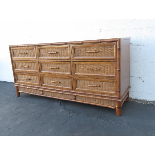 Brown American of Martinsville Hollywood Regency Woven Rattan Dresser 6448 For Sale - Image 8 of 18