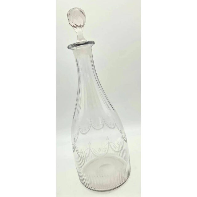 18th Century Antique Etched Crystal Decanter With Stopper For Sale - Image 5 of 12