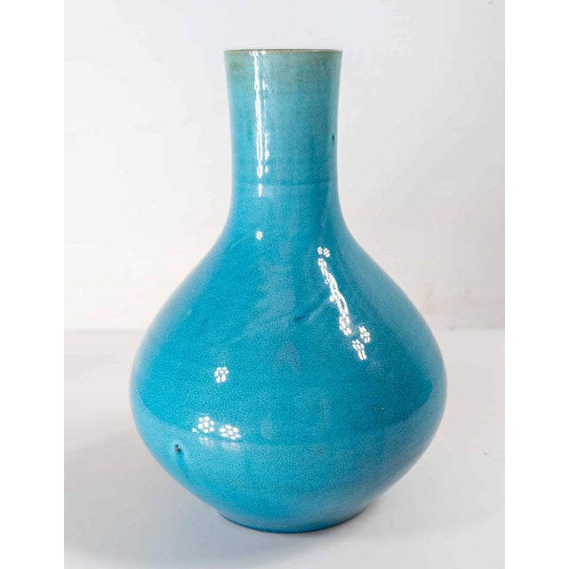Early 20th Century 20th Century Japanese Electric Blue Turquoise Kangxi Style Bottle Vase For Sale - Image 5 of 16