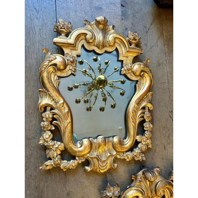 Antique Italian Gold Giltwood Carved Mirrors, 1900, Set of 2 For Sale - Image 11 of 15