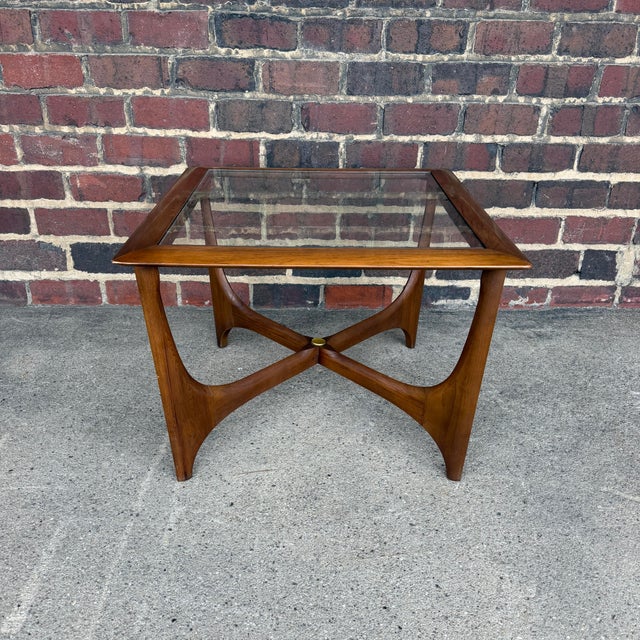 1960s Lane Silhouette Sculptural Walnut & Glass End Table by Andre Bus For Sale - Image 11 of 12