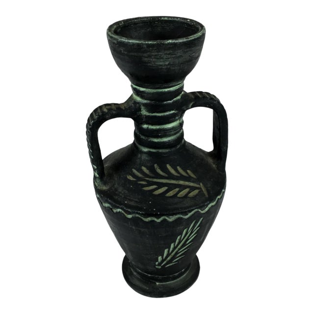 Vintage Mediterranean Terra Cotta Clay Greek Design Vase For Sale