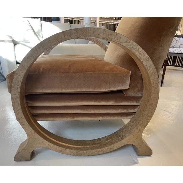 2020s Theodore Alexander Modern Barbier Chair With Birdseye Maple Arms For Sale - Image 5 of 9