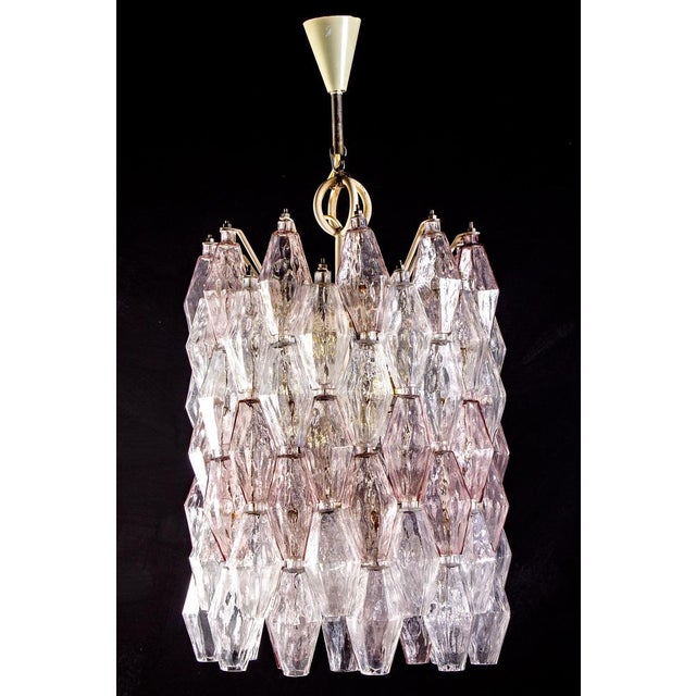 Fabulous original Venini Poliedri chandelier by Carlo Scarpa. Rare combination of light pink and Ice colored Murano glass....