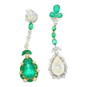 10 Carat Natural Emerald and Diamond Mirrored Drop Earrings in 18k Gold