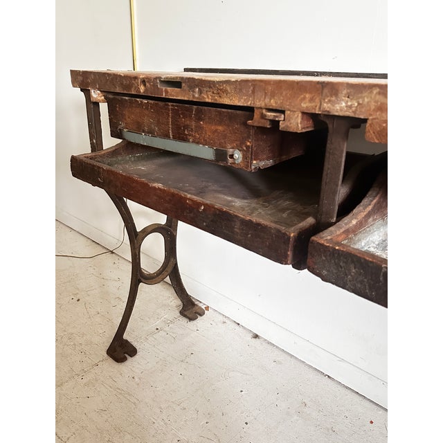 Antique Distressed Industrial Work Table or Console Leiman Brothers For Sale - Image 4 of 12