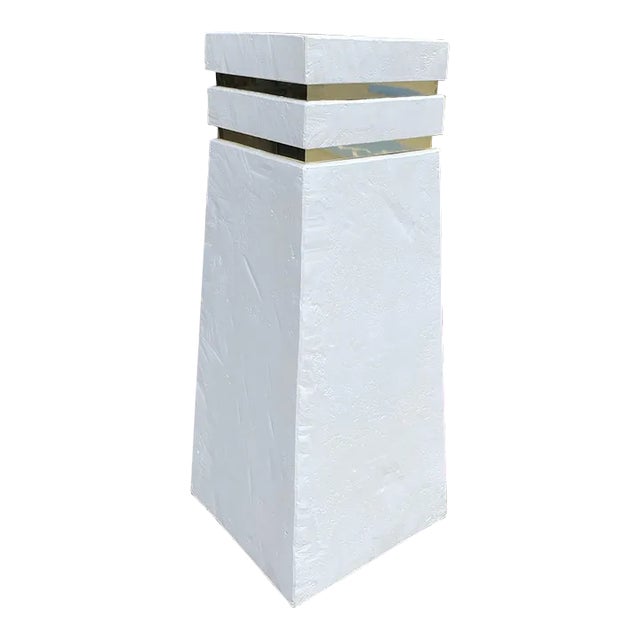 Vintage Angled Plaster Pedestal With Brass Inlay For Sale