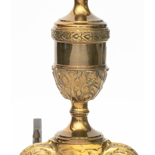 Mid 20th Century French Empire Style Brass Andirons, Pair For Sale - Image 5 of 8