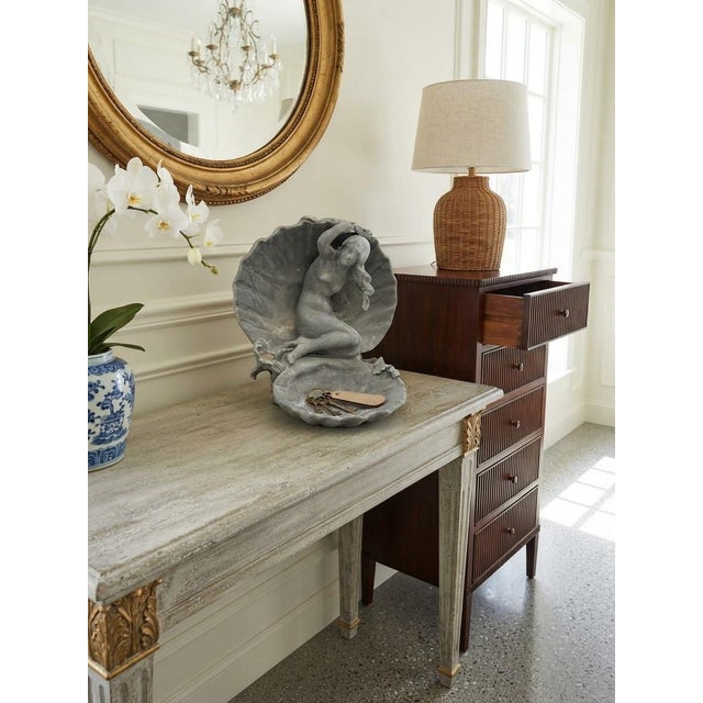 Gray Vintage Cast Lead Shell Nymph Catch-All Sculpture & Basin For Sale - Image 8 of 12