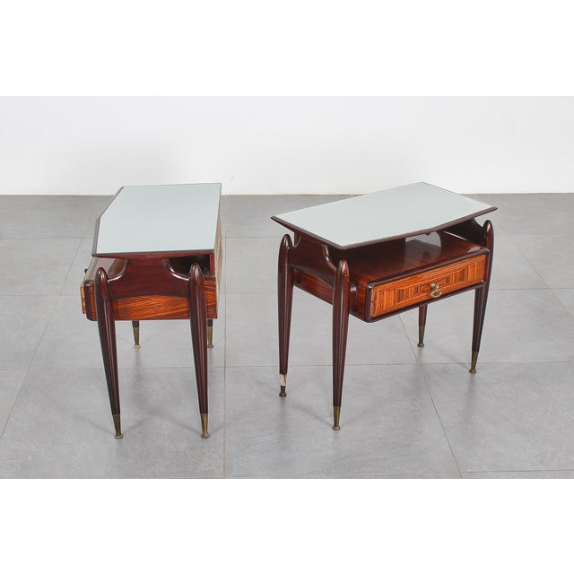 Brown Mid-Century Modern Dassi Wood and Glass Nightstands, 1950s, Set of 2 For Sale - Image 8 of 18