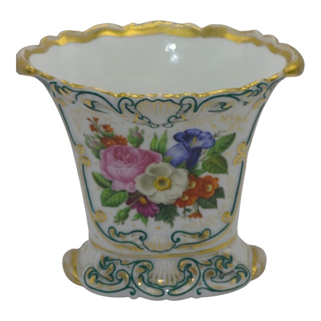 Antique Old-Paris Vieux-Paris Porcelain Hand Painted Gilded Floral Bouquet Fan-Shaped Vase For Sale - Image 10 of 10