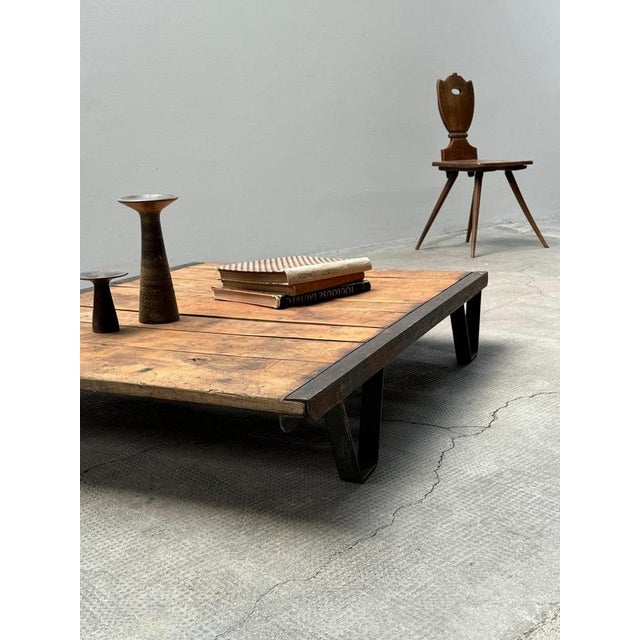 Industrial Vintage Industrial Palette Coffee Table in Wood and Steel, Germany, 1930s For Sale - Image 3 of 17
