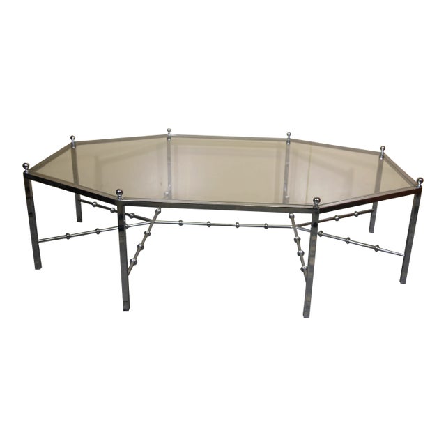 1960s Chrome Octagonal Coffee Table by Maison Jansen With Faux Chrome Bamboo Stretchers For Sale