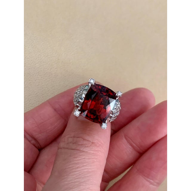 14.5 Carat Cushion Shape Rhodolite Garnet and 2 Carat Diamond Ring 18 Karat Gold For Sale - Image 12 of 18