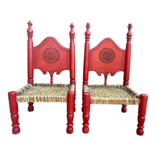 Mid 20th Century Afghan Low Cedar Chairs- a Pair For Sale