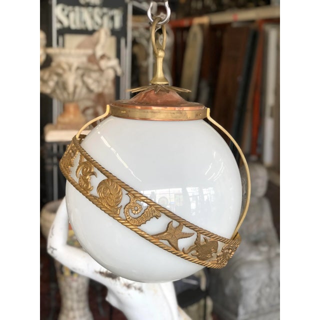 Metal Neoclassical Nautical Hanging Globe Pendant Light 1950s For Sale - Image 7 of 7