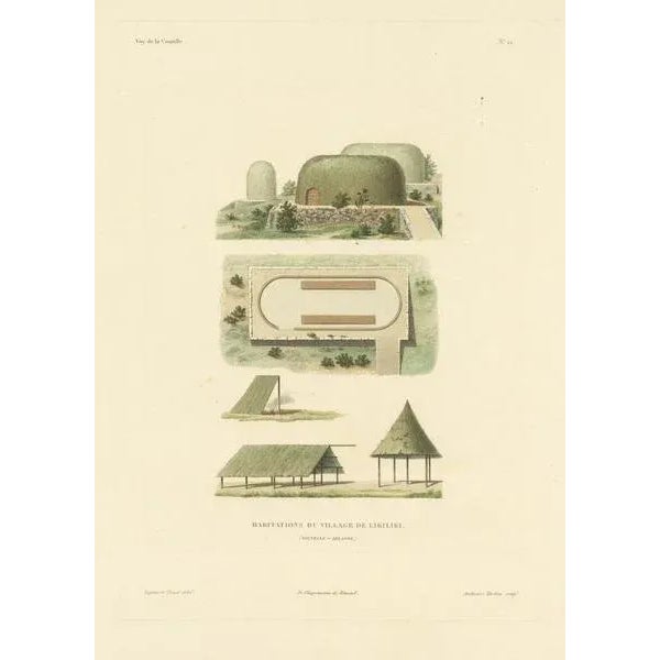 Duperrey, Illustration of Dwellings in Likiliki Village, New Ireland, Print For Sale - Image 3 of 6