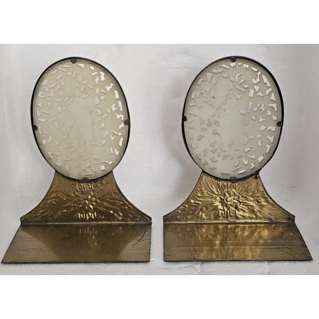 Antique Chinese Carved Jade Bookends With Brass Floral Bases — Scholar Motif Pair For Sale - Image 12 of 14