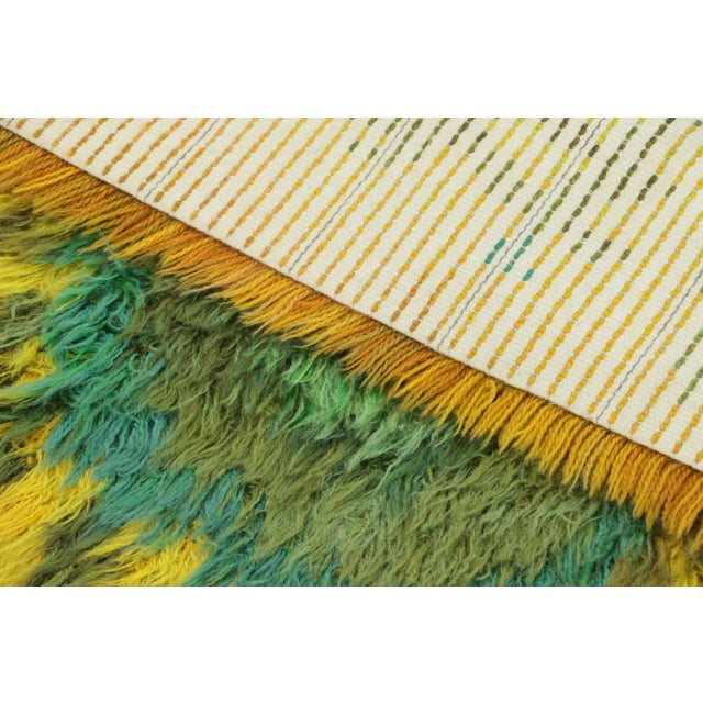 Textile Vintage Swedish Rya Rug, Radiant Green and Orange Geometric Pattern - Rug & Kilim For Sale - Image 7 of 8