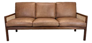 Mid Century Danish Modern Rosewood, Cane & Leather Sofa Attributed to Bernt Petersen