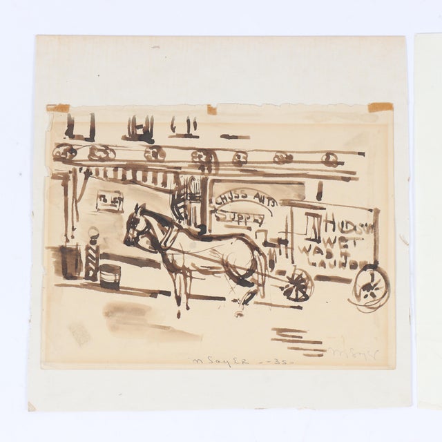 Moses Soyer, (New York 1899-1974), pair of works including female portrait (ink wash) and street scene (watercolor)....