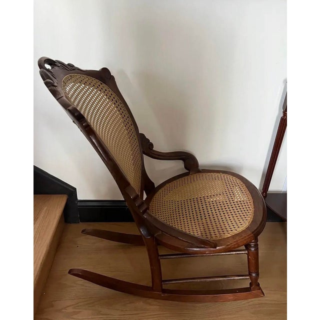 Antique Victorian Eastlake Cane Rocking Chair, Attributed to Lippincott, Circa 1900 For Sale - Image 4 of 8