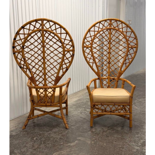 1970s Monumental Pair of Balloon Back Bamboo & Rattan Lounge Chairs For Sale - Image 11 of 12