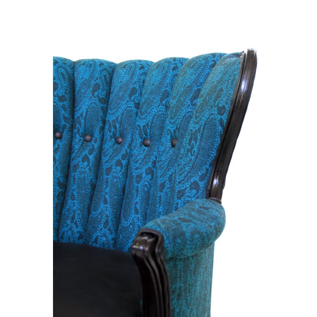 Mid Century Modern Turquoise Black Channel Back Accent Chairs