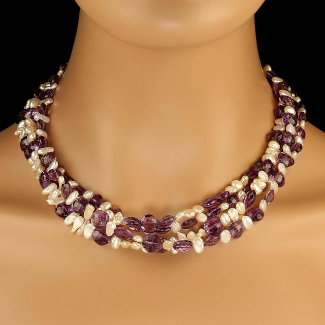 Four Strand Necklace of Amethyst and Pearls For Sale - Image 4 of 4