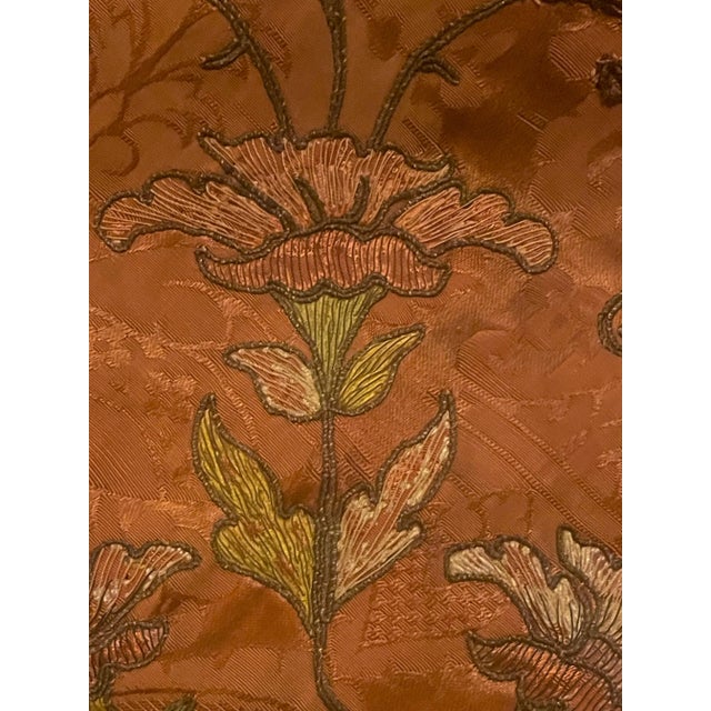 Victorian Silk Damask Piano Scarf With Cut Velvet Flowers & Fringe Trim For Sale In Pittsburgh - Image 6 of 8