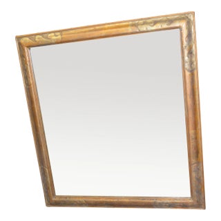 1970s Rectangular Wood / Plaster Wall Mantel Mirror With Gold / Bronze Swirl Patterned Overlay Edge For Sale