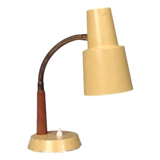 1960s Mid-Century Modern Fagerhults Ljusarmatur, Cream Lacquered Metal, Wood, Desk Lamp For Sale