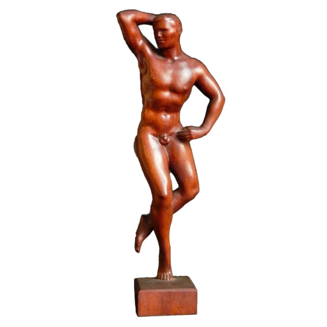 Mid 20th Century Mid 20th Century "Artist's Model" Figurative Carved Mahogany Sculpture by Raymond Turner For Sale - Image 5 of 5