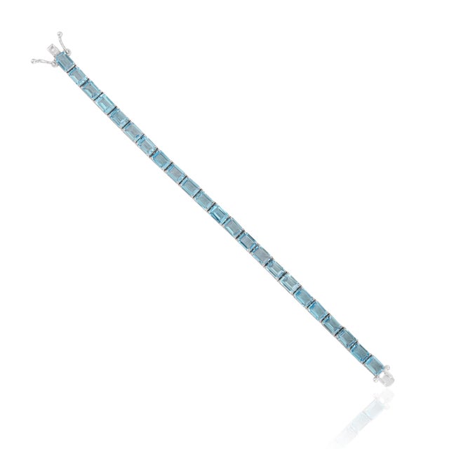 Metal Art Deco Style 26.1 Ct Emerald Cut Blue Topaz Line Tennis Bracelet in Sterling Silver For Sale - Image 7 of 12