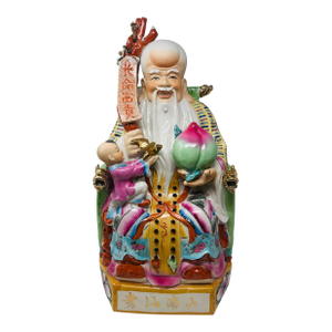 Palatial 21.5" Famille Rose Shouxing "Three Stars" Figurine – Hand-Painted Throne Masterwork With 360° Gold Gilt Artistry