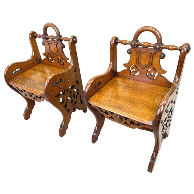 Set of 19th Century Oak Hall Seats, 1880 For Sale - Image 10 of 15