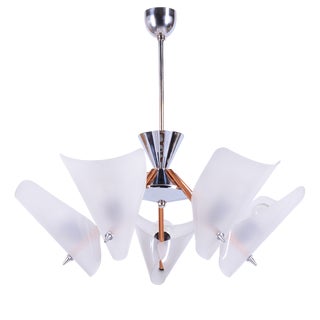 Mid-Century Copper and Chrome Chandelier from Drukov, Czech, 1960s For Sale