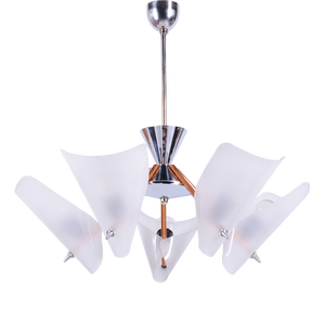Mid-Century Copper and Chrome Chandelier from Drukov, Czech, 1960s