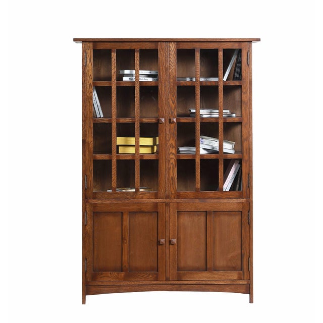 Mission Oak 4 Door Display China Cabinet - Walnut - 49"w For Sale - Image 9 of 13