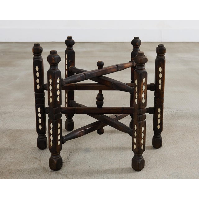 Wood Moorish Moroccan Style Folding Brass Tray Drink Table For Sale - Image 7 of 12