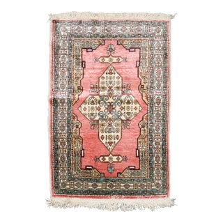 Silk Vintage Pink Turkish Rug - 1'8" x 2'5" For Sale
