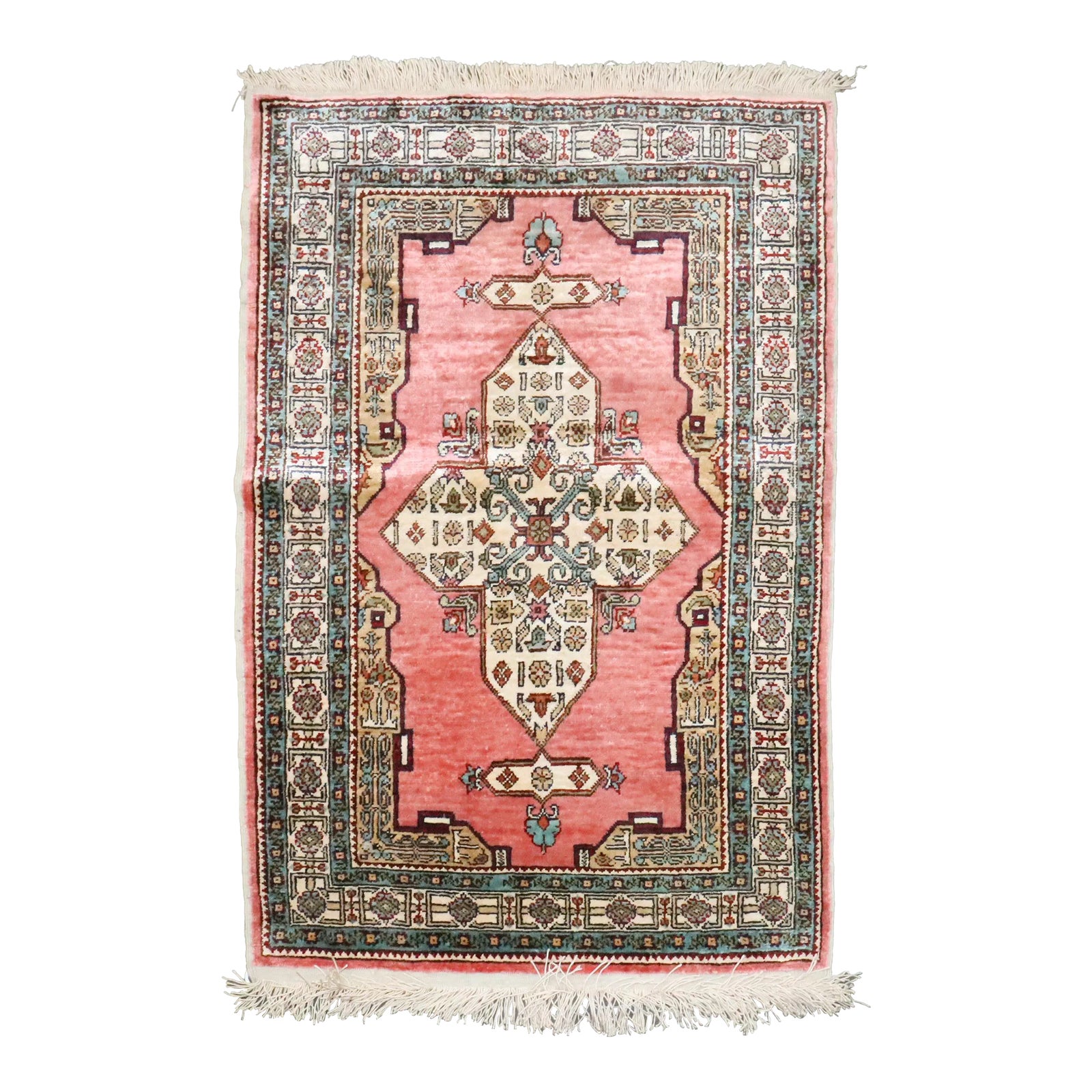 Silk Vintage Pink Turkish Rug, 1'8'' X 2'6'' | Chairish