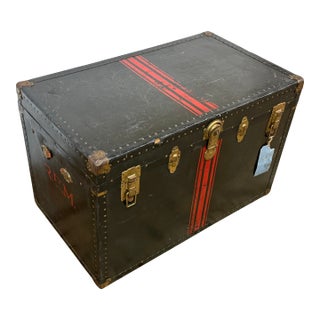 Black With Red Steamer Trunk, Antique For Sale