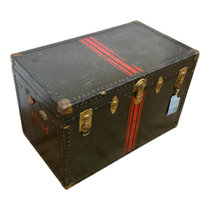 Black With Red Steamer Trunk, Antique